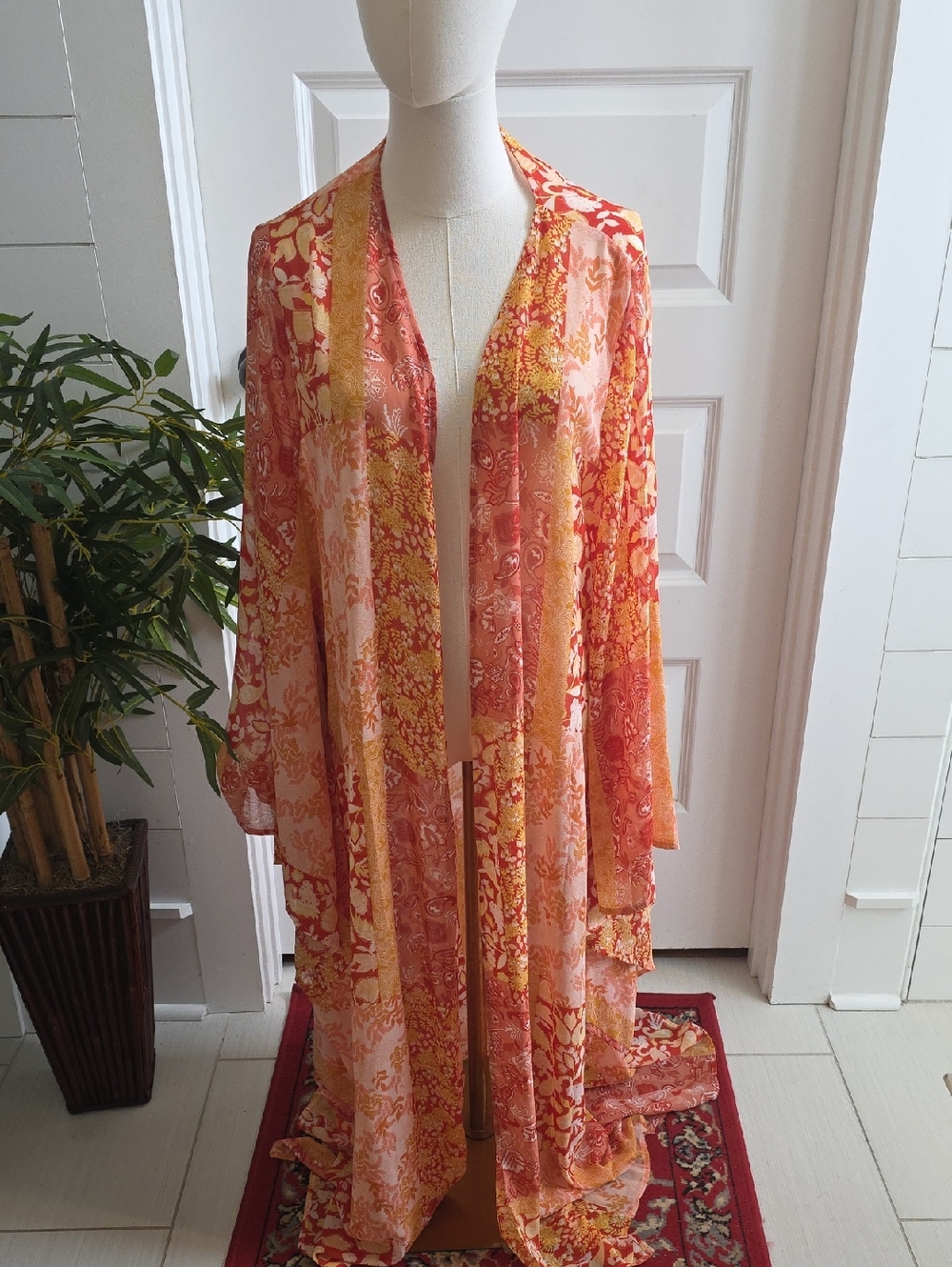 Lightweight Orange Floral Long Robe
